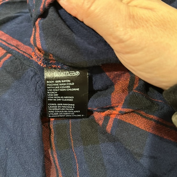 BDG Urban Outfitters Navy & Red Plaid Long Sleeve Button Up Shirt Size Large - Picture 9 of 10